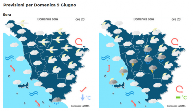 Le previsioni del consorzio Lamma per il 9 Giugno in Toscana