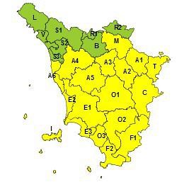 La mappa dell'allerta della Regione Toscana