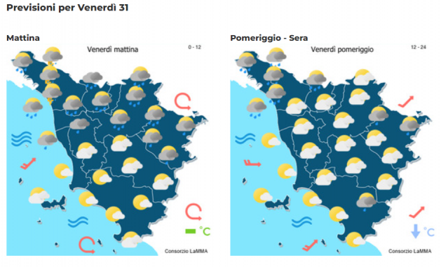 Le previsioni del consorzio Lamma per il 31 Maggio in Toscana
