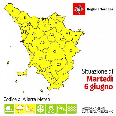 La mappa dell'allerta della Regione Toscana